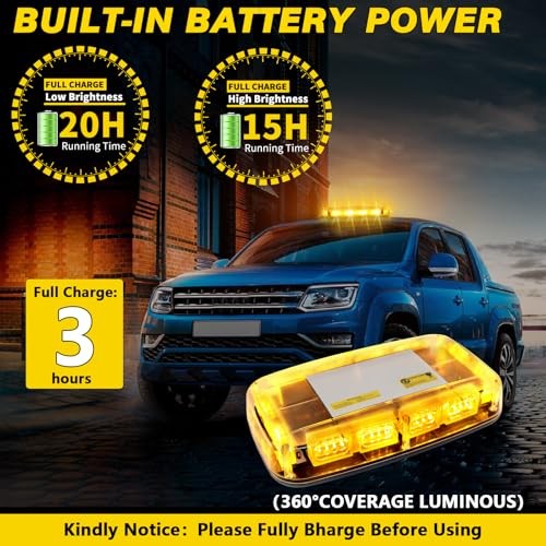 Rechargeable Amber Emergency Strobe Light Wireless Battery, 48 LED 17 Flashing
