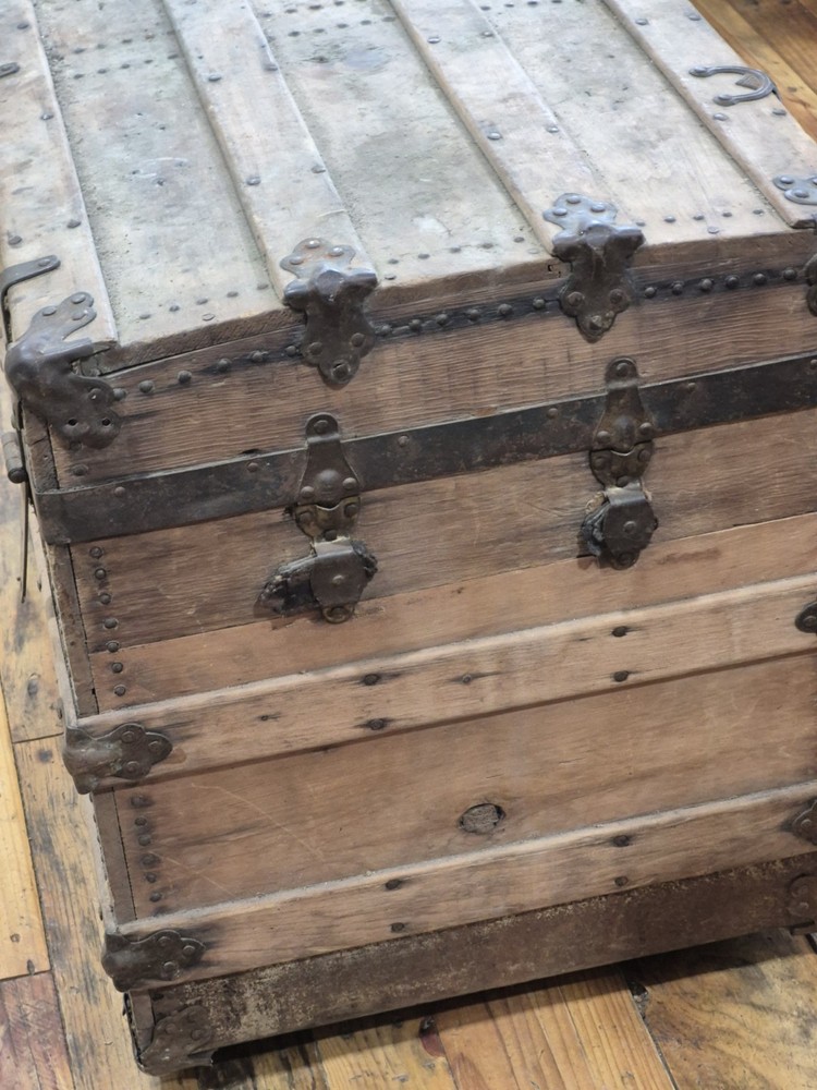 Antique Hinged 1950's Oak Trunk