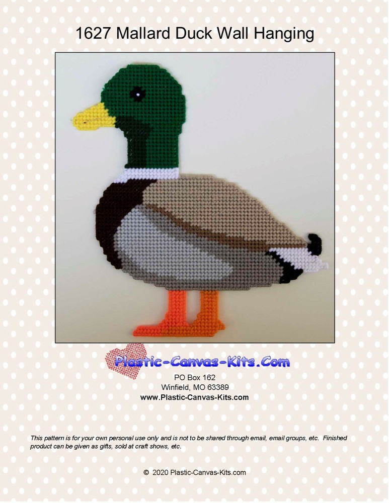 Mallard Duck Wall Hanging-Plastic Canvas Pattern or Kit