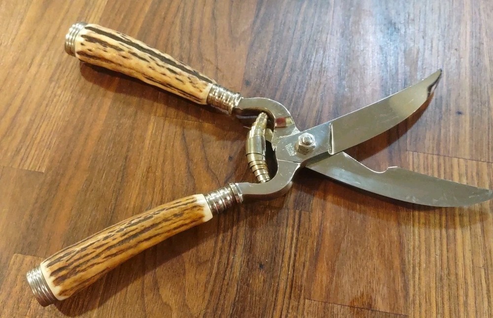 VINTAGE BARON KITCHEN POULTRY SHEARS STAG HANDLE SOLINGEN GERMANY