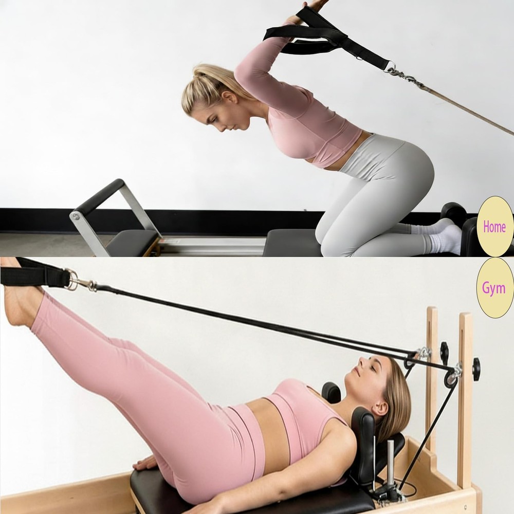 Pilates Double Loop Straps with Extra Padding, Adjustable D Ring Reformer Str...