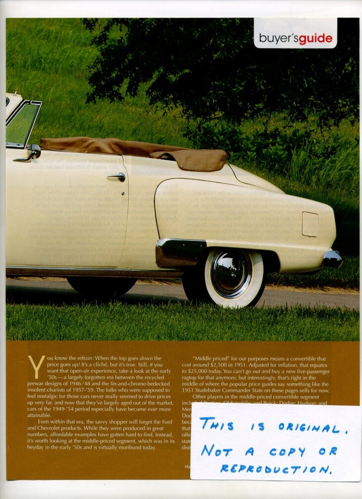 1951 Studebaker Commander Magazine Article (FREE SHIPPING)