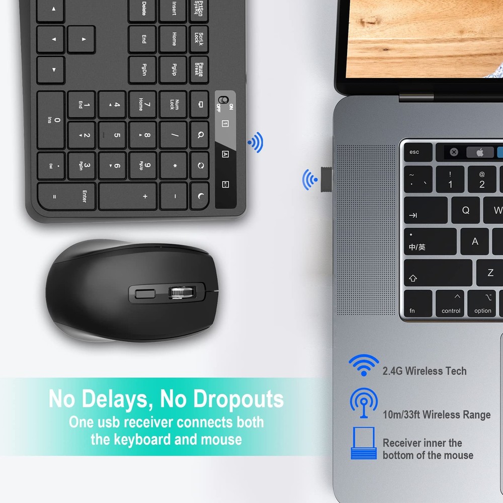 Wireless Keyboard and Mouse Combo,EarlyLit 2.4G Full-Sized Ergonomic,Cordless US