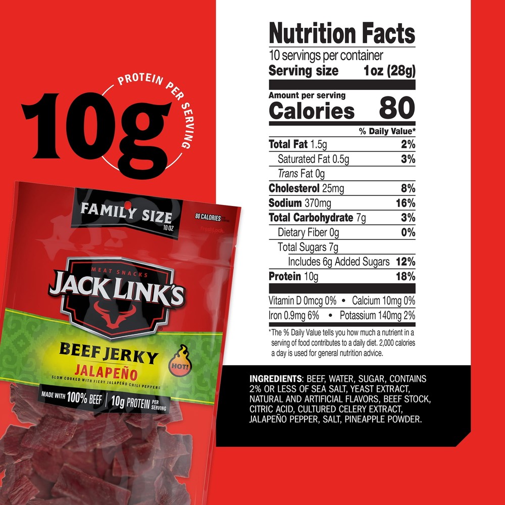 Jack Link's Jalapeno Beef Jerky, 10 oz
