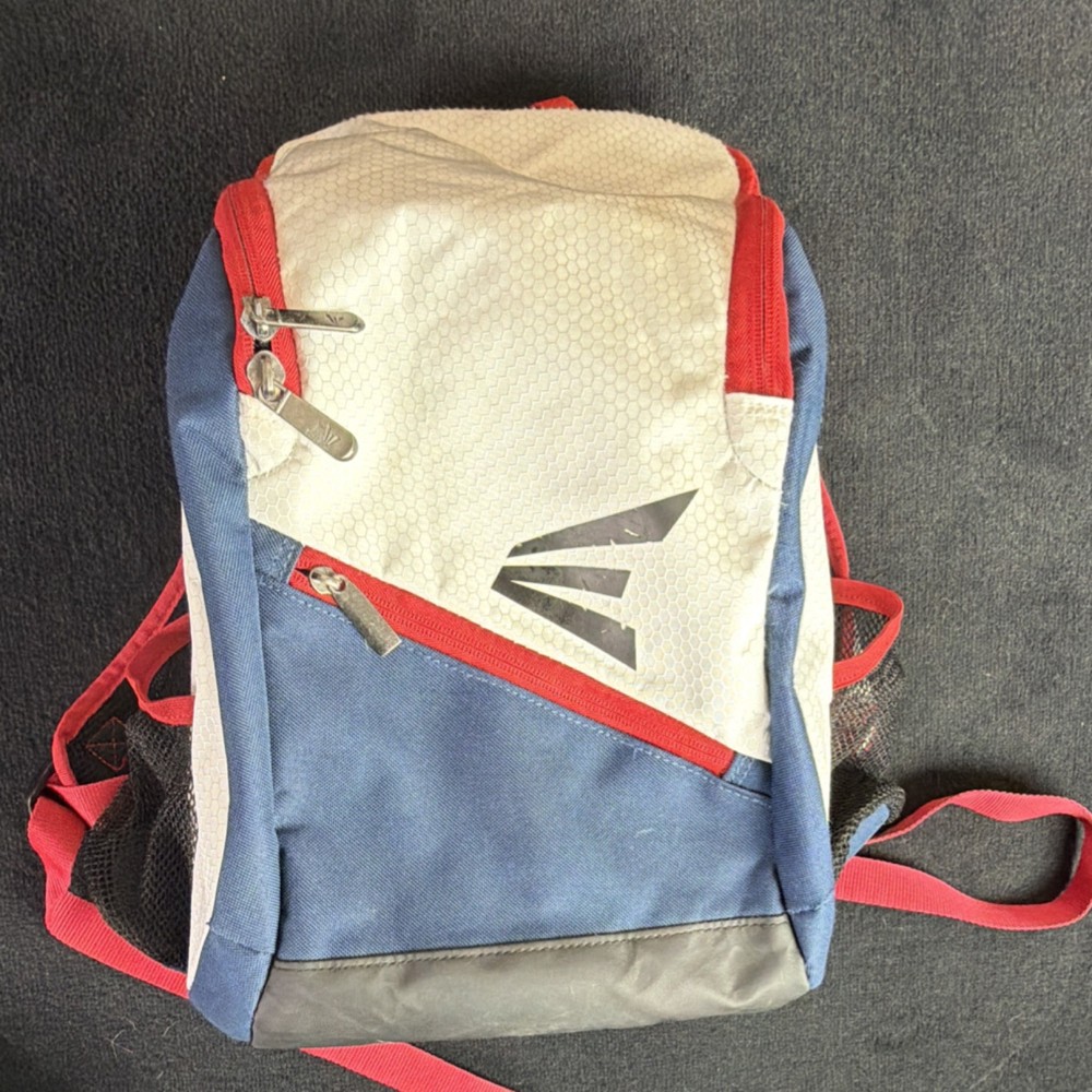 Easton Baseball Backpack White Blue Red Bat Compartment Adjustable Strap