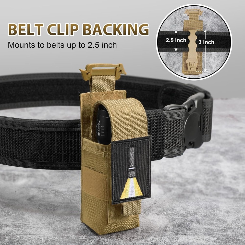 Tactical Flashlight Holster, Adjustable Flashlight Pouch Holder Molle Torch Carr