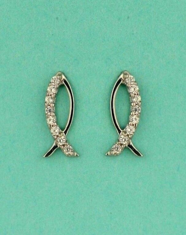 14k Yellow or White Gold Fish CZ Stud Earring