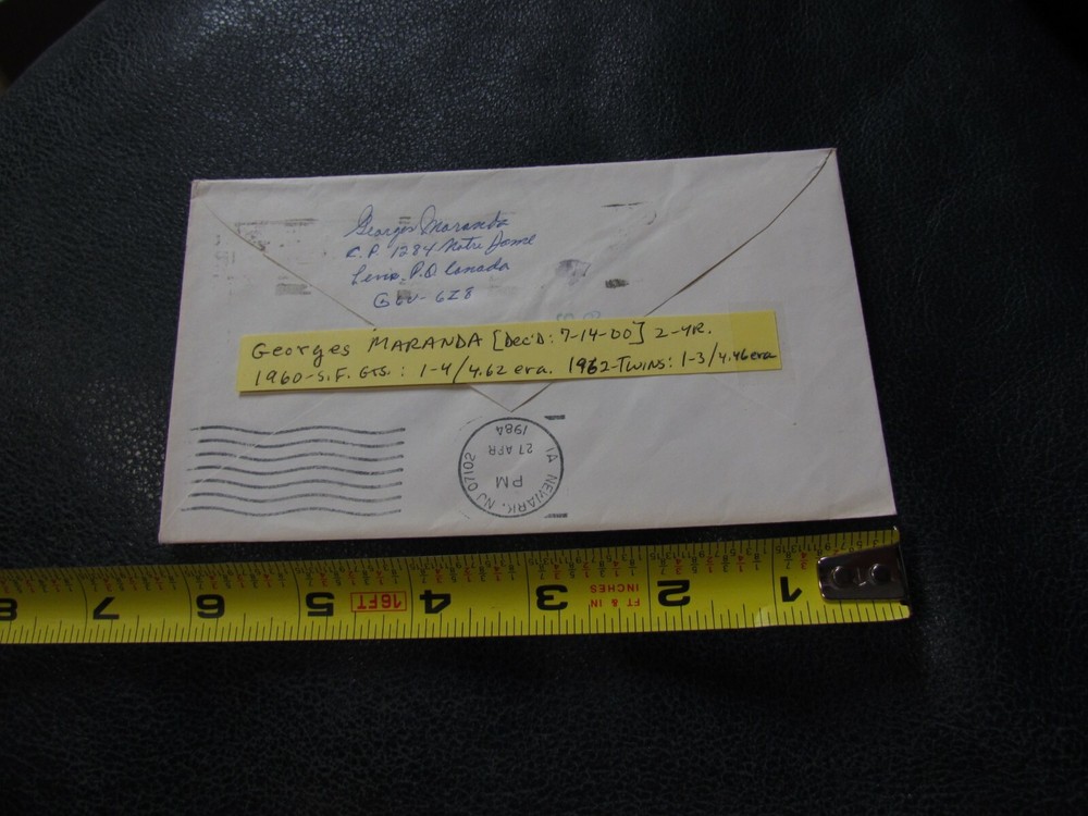 George Maranda Autographed Envelope JSA Auction Certified