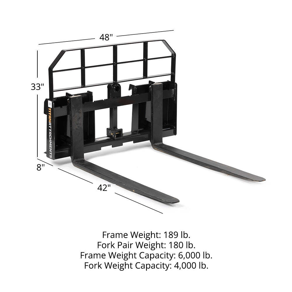 Titan Attachments Pro Series Pallet Fork Frame, 42" Pallet Fork Blades, SSQA