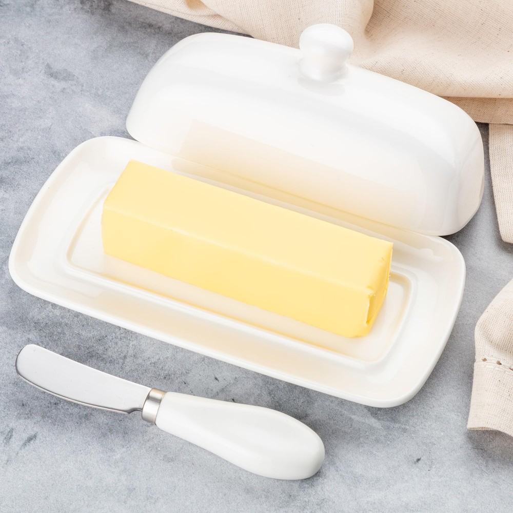 Zulay Kitchen Ceramic Butter Dish with Lid For Dish, / White