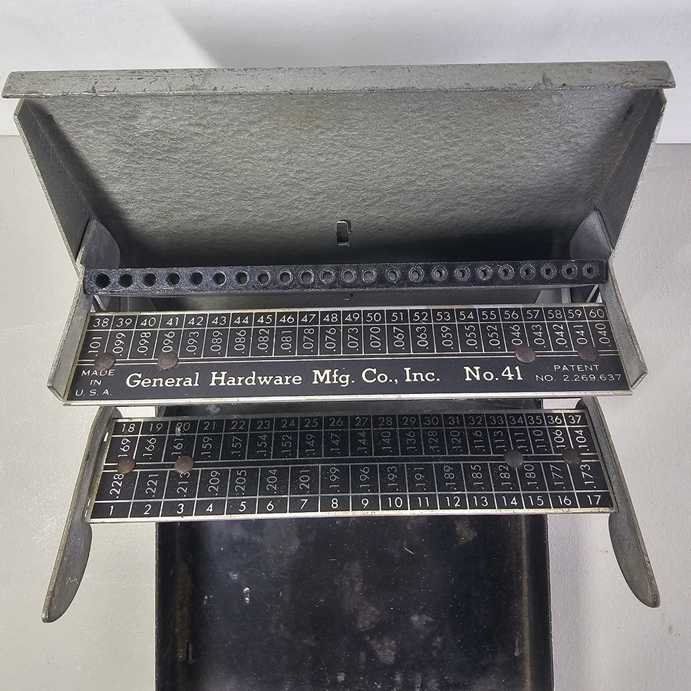 General Hardware Drill Bit Case New York Vintage Tool Solid Metal
