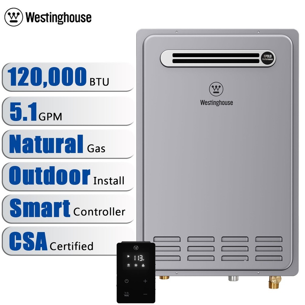 Westinghouse 120,000 BTU Tankless Water Heater Natural Gas Outdoor On Demand Hot