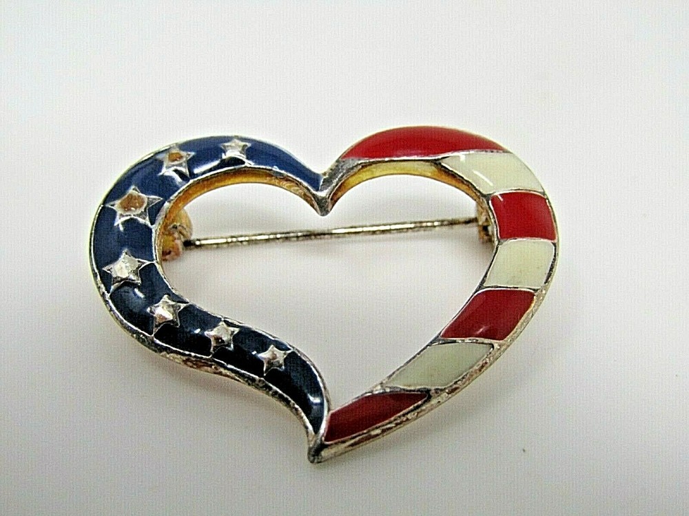 American Flag Heart Pin Open Design