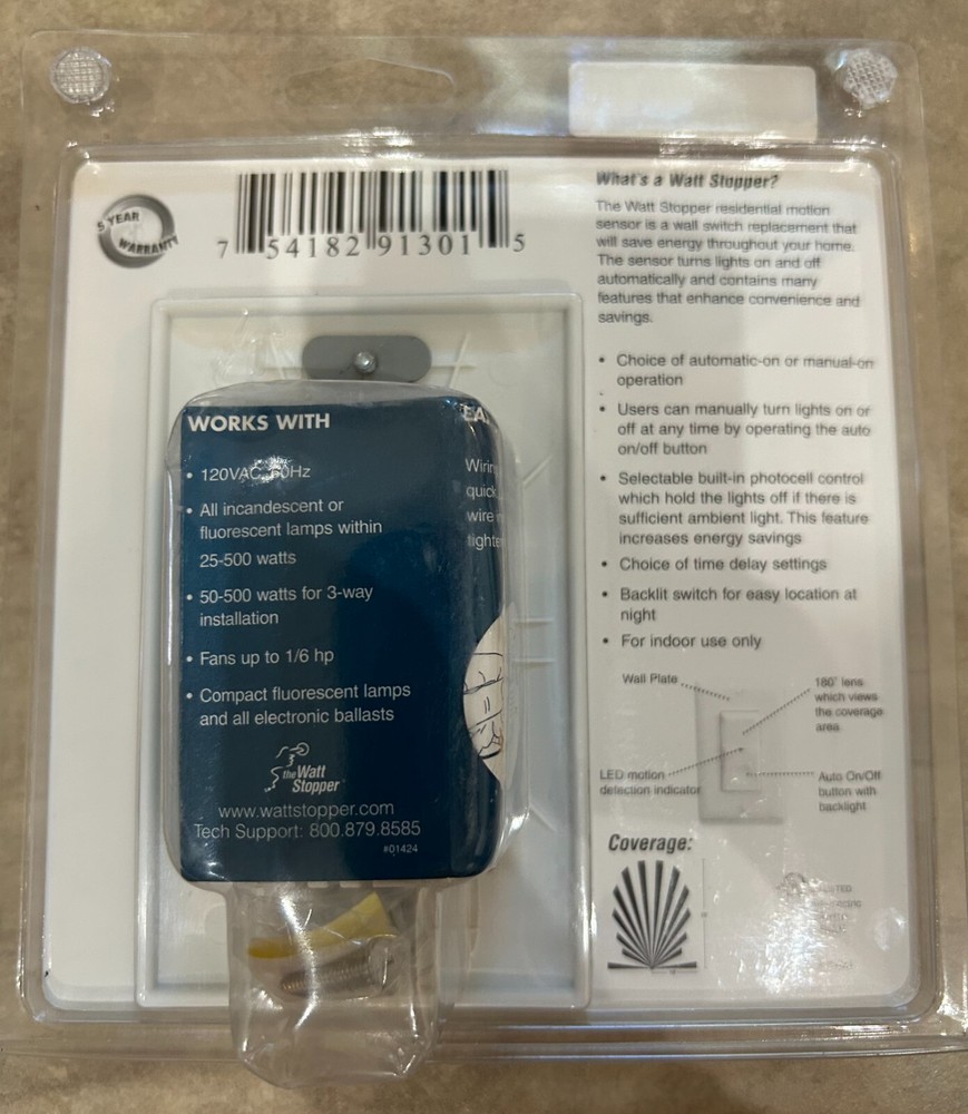 Watt Stopper Residential Motion Sensing Light Switch Energy Saving