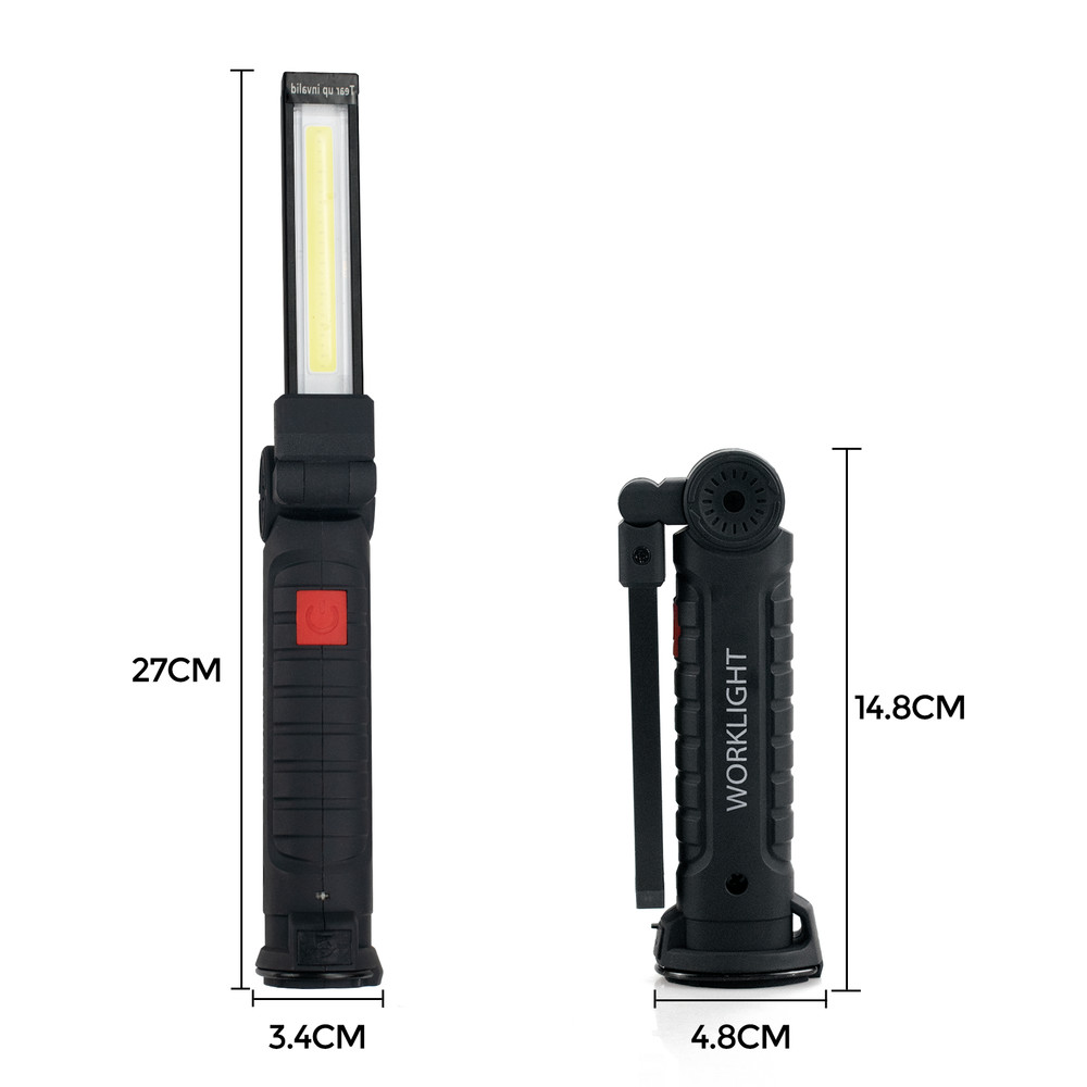 2 Pack Magnetic Base LED COB Work Light Rechargeable Mechanic Torch Flashlight