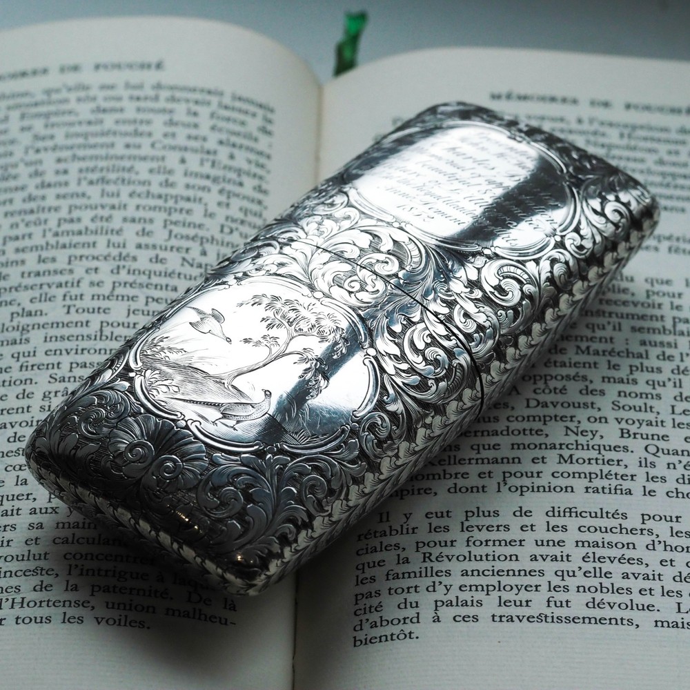 Antique Victorian Silver Cigar/Cheroot Case Profusely Engraved - Nathaniel Mills