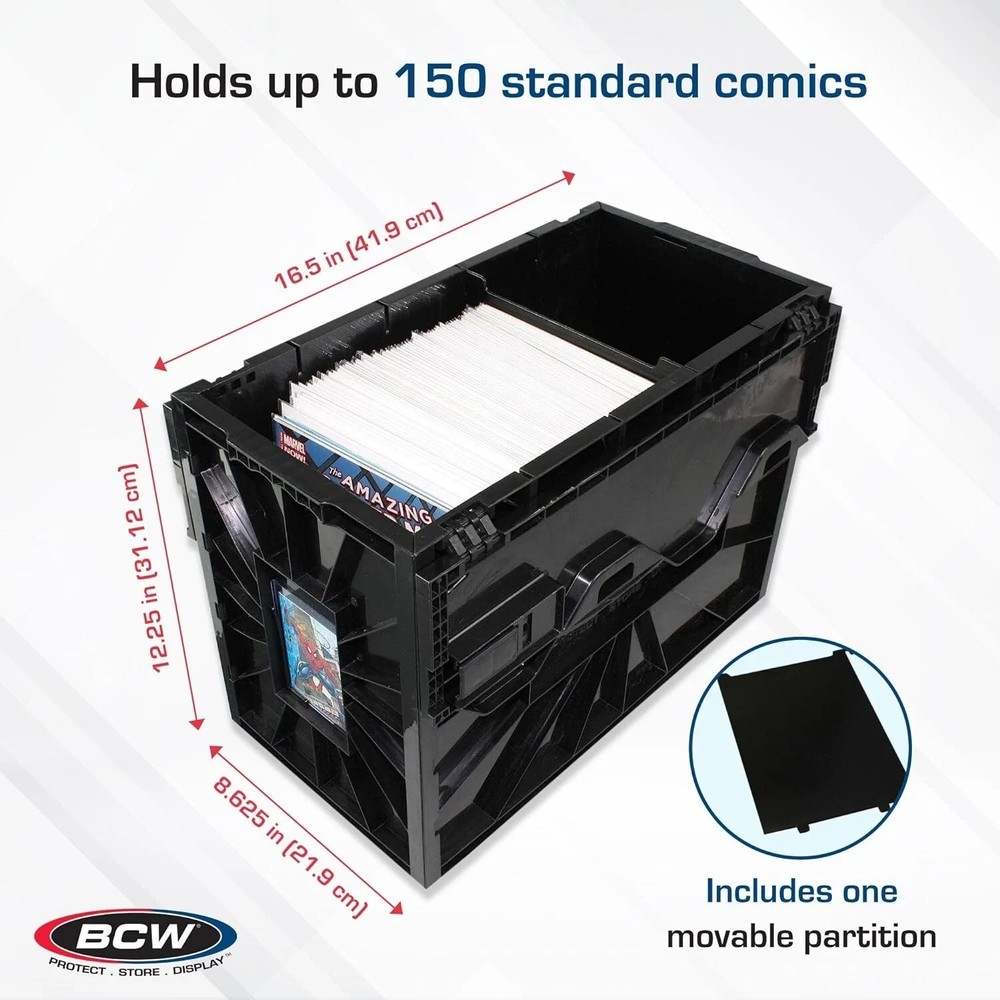 BCW BLACK Short Comic Book Bin Heavy Duty Stackable Plastic Box Holds 150 Bagged