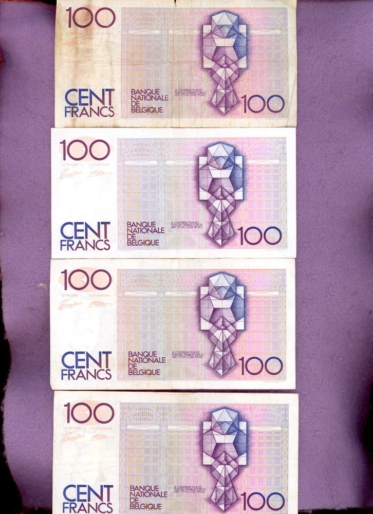 BELGIUM ~ 1989 ~ 100 FRANCS NOTE LOT ~ CIRC ~ 4 NOTES