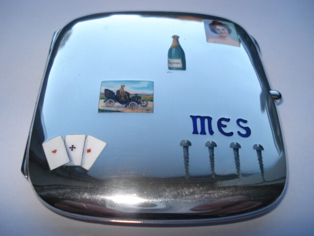 RARE C1905 SILVER&HAND ENAMELLED MANS FIVE VICES L.KUPPENHEIM CIGARETTE CASE