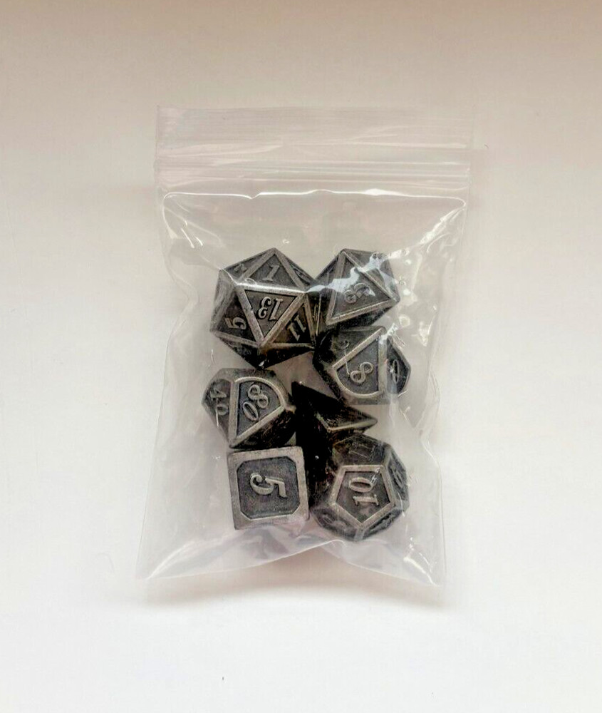 7 Pcs Polyhedral Silver Metal D&D Dice, Role Playing