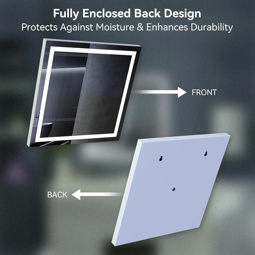 Modern Rectangular LED Vanity Mirror - 16x24, Waterproof & Memory Function