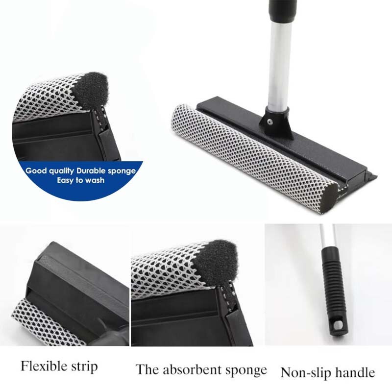 2xHandle Car Window Brush Windshield Squeegee Scraper Wiper Cleaner Dual Surface