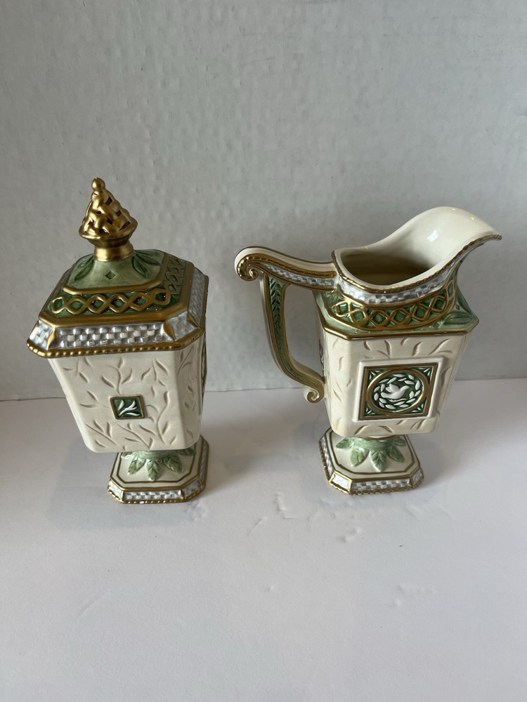 Fitz and Floyd Gregorian Creamer & Sugar Set Pedestal