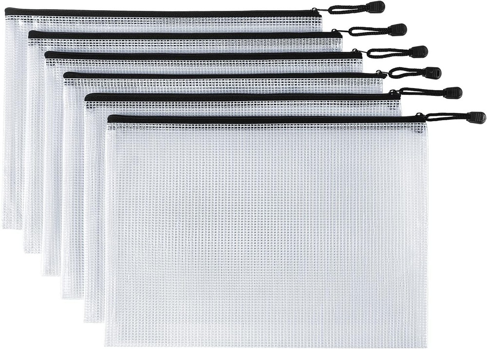 6 Pack Mesh Zipper Pouch Document Bag Waterproof Zip File Folders for White