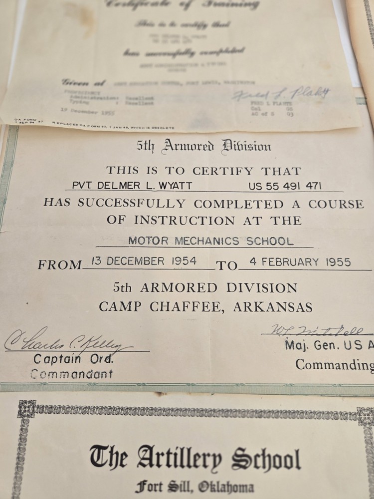 1955 Paper Military Document Lot Army: Awards,Training,Certification
