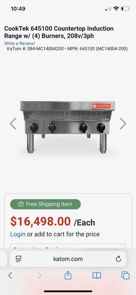 CookTek 645100 Countertop Induct Range Model Number MC14004-200)