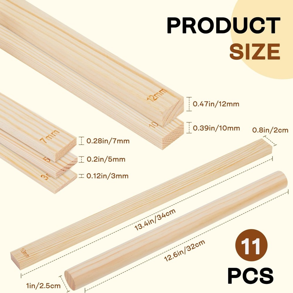 11 Pcs Pottery Rolling Pin Set, 5 Size Pottery Teaching Rolling Mud Stick Gui...