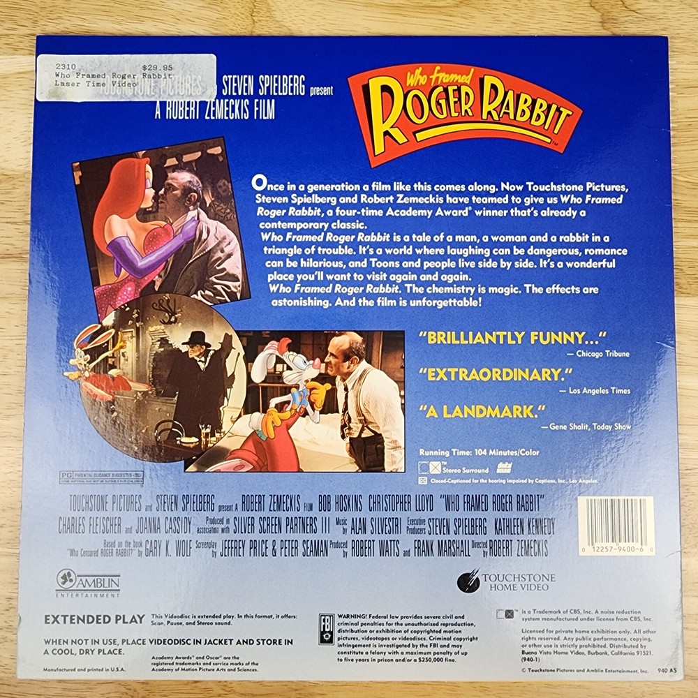 Who Framed Roger Rabbit Laserdisc LD Movie