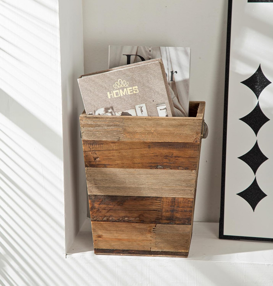 Small Wood Trash Can, Farmhouse Rectangular Garbage Can Waste Basket, Rustic Dis