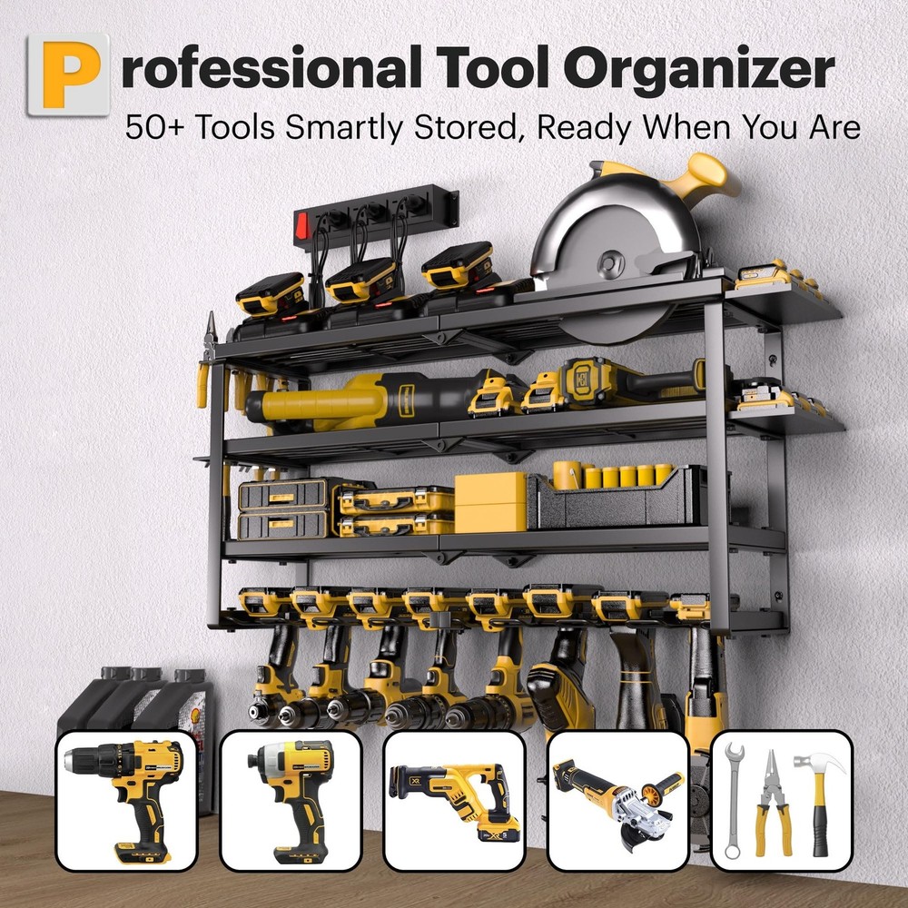 Power Tool Organizer, Quick Assembly & Max 420lb. Load With 6 Outlet Power St...