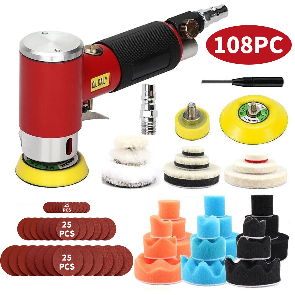 1"/2"/3" Random Orbit Air Sander Mini Grinding Machine Car Polisher Buffer 108PC
