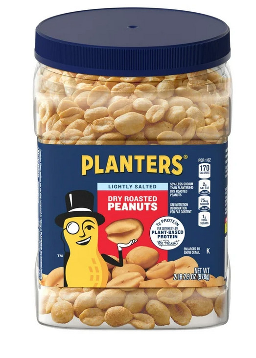 PLANTERS Lightly Salted Dry Roasted Peanuts, Party Snacks, Plant-Based Protein,