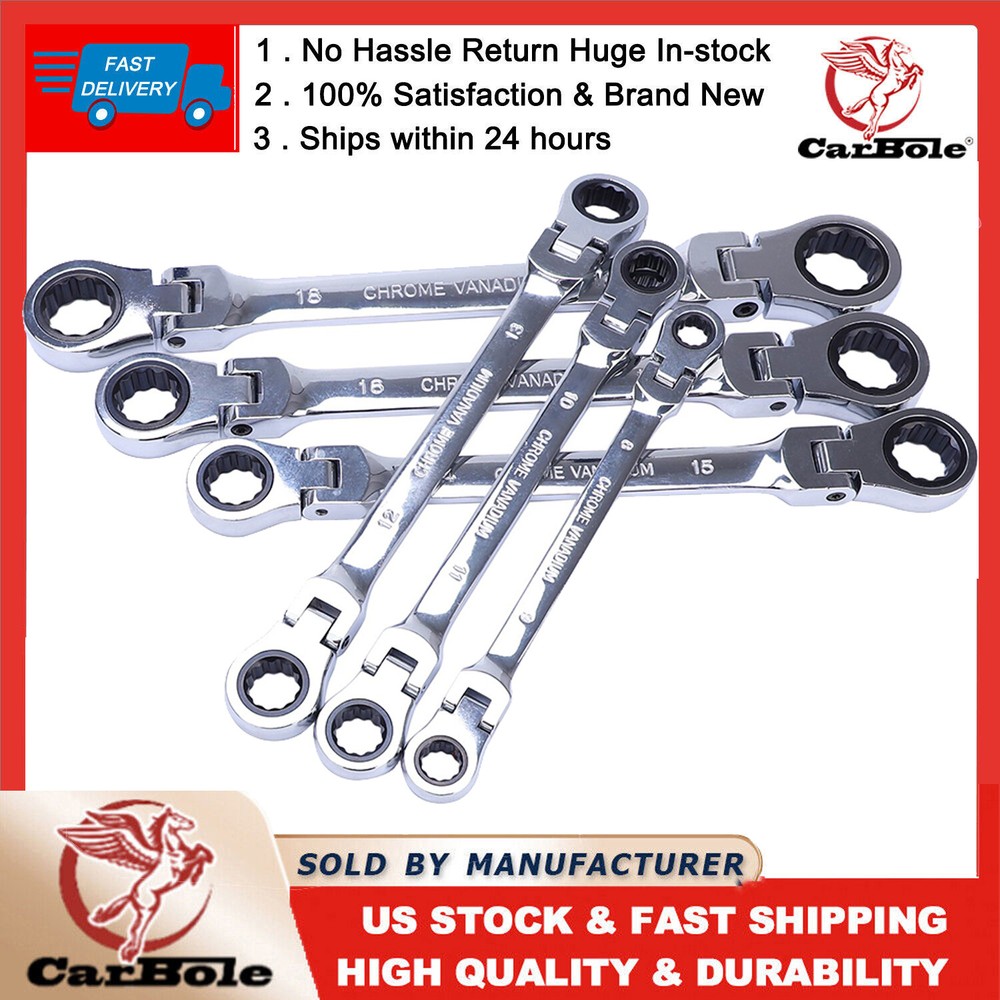 6PCS Double Box Flex Head Ratcheting Wrench set Heavy Duty Spanner Set REF97428