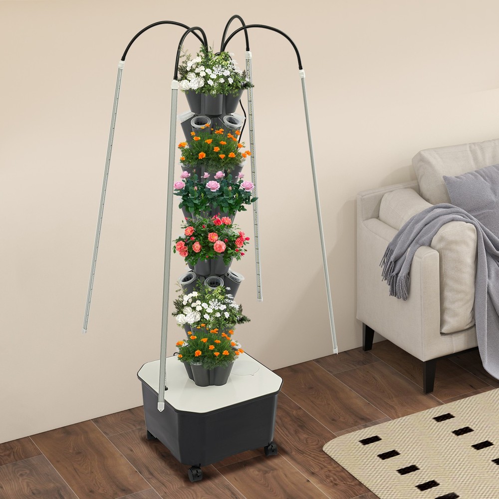 Hydroponics System with Grow Lights - 40 Hole Vertical Garden Tower Kit Durable