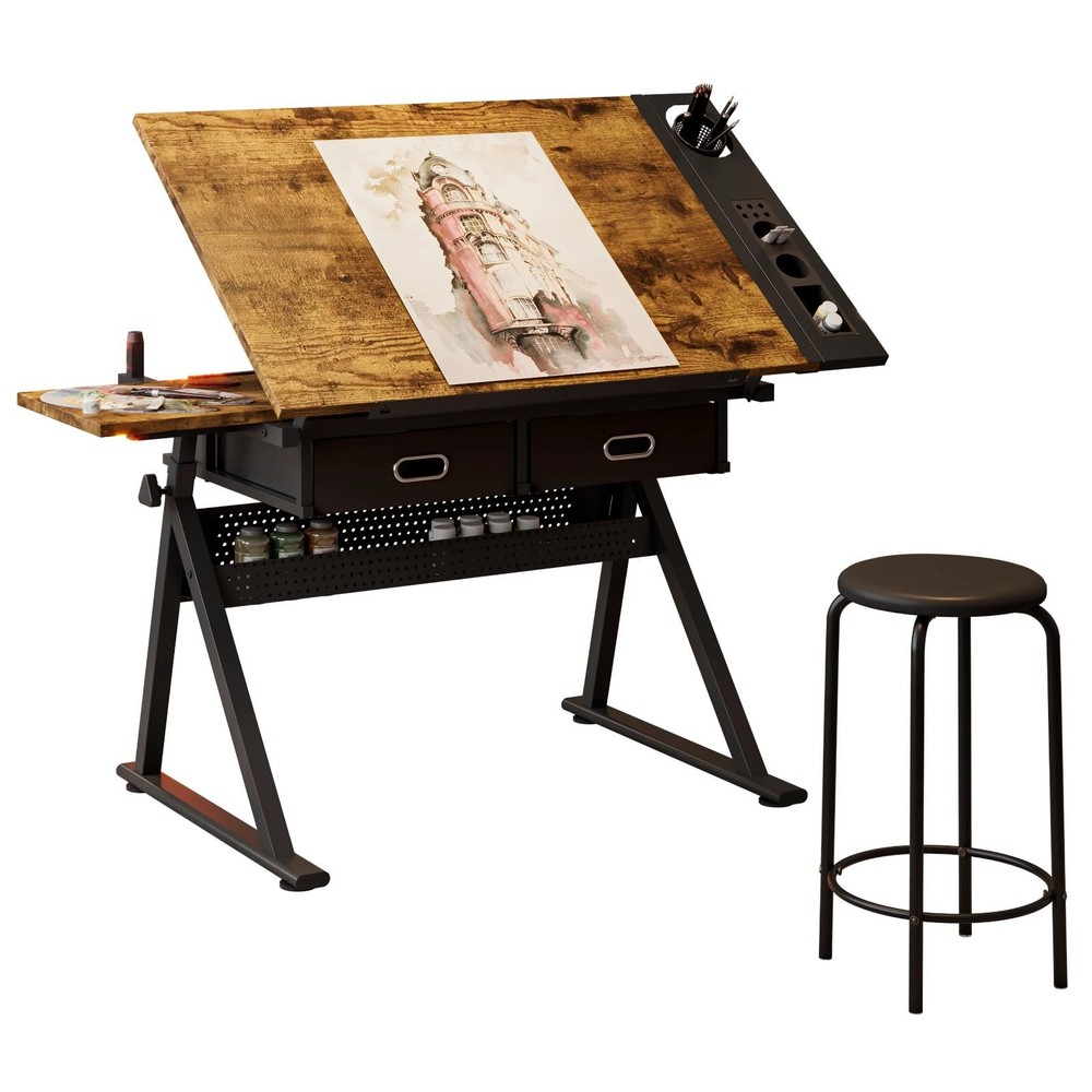 Modern Drafting Crafts Table 0-70 Tilt With Stool For Artists Designers Students