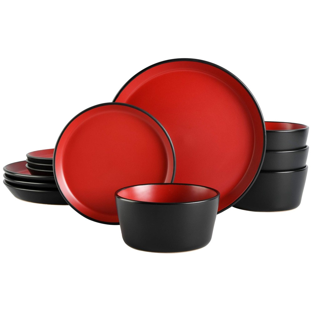 Sofia Coupe Stoneware Dinnerware Set, for 4 (12pcs), Matte Red
