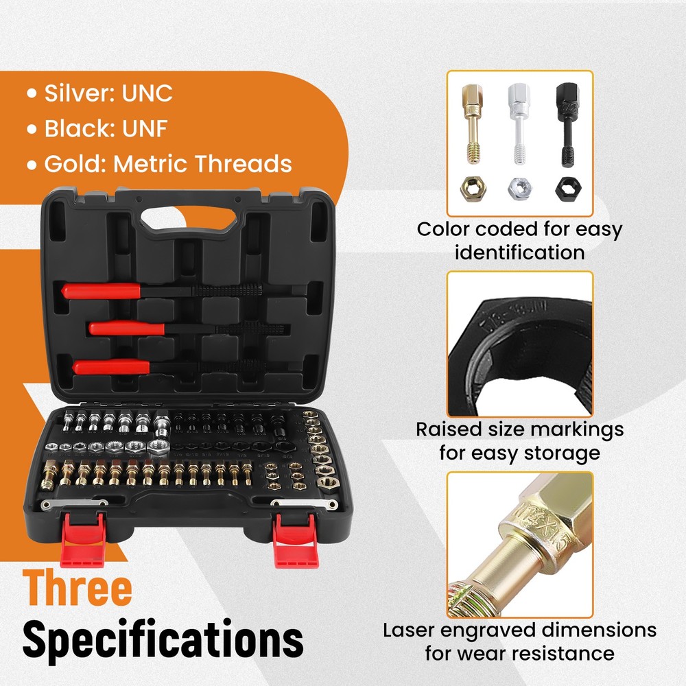 61pc Thread Repair Set 61pc UNC Silver/UNF Black/Metric Gold + Files