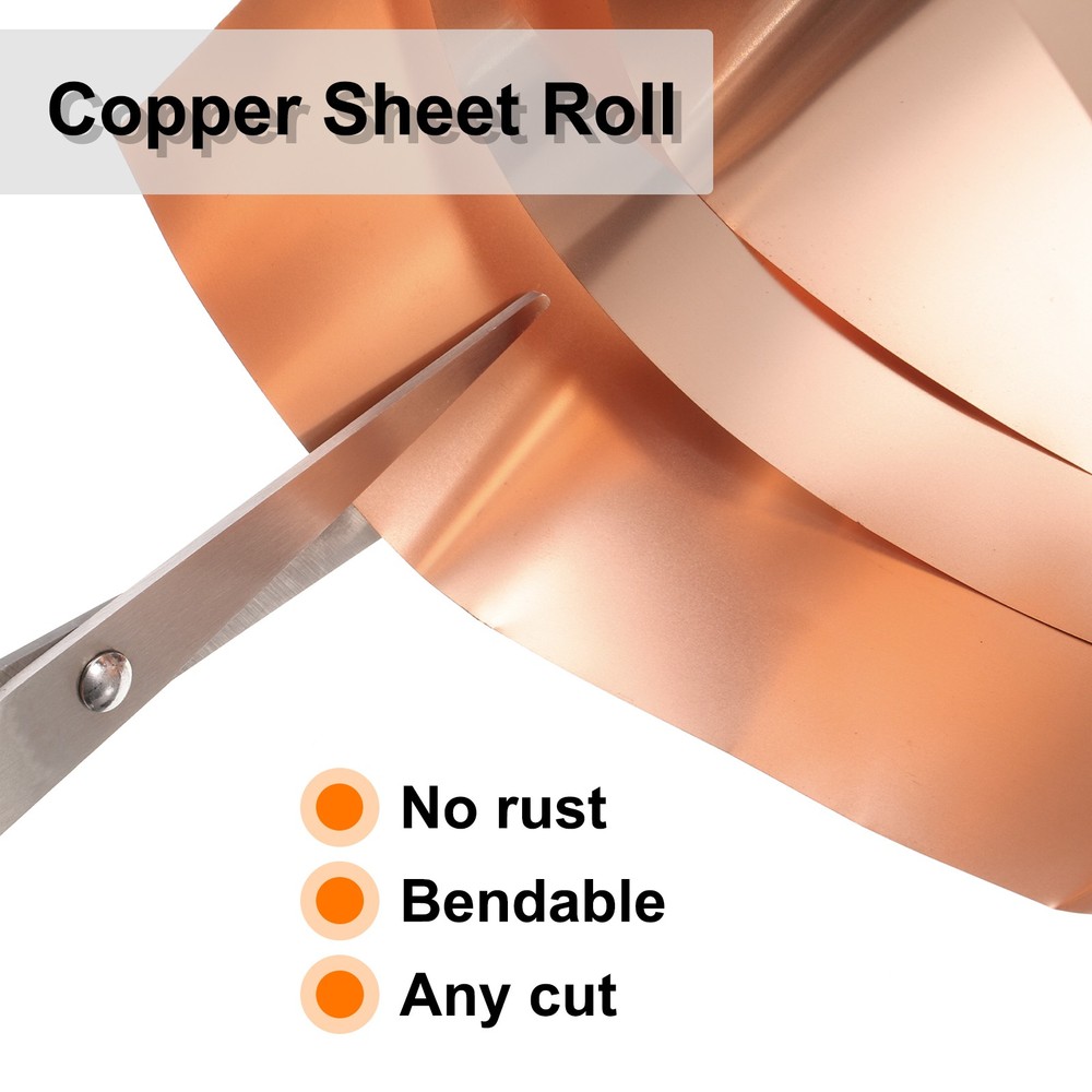 2pcs Copper Sheet Roll 0.1mm Thick Copper Flashing Strip (1.2" Width x 3.28ft)