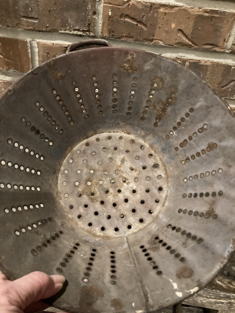 Early Granite Ware Strainer Colander Two Handled Primitive