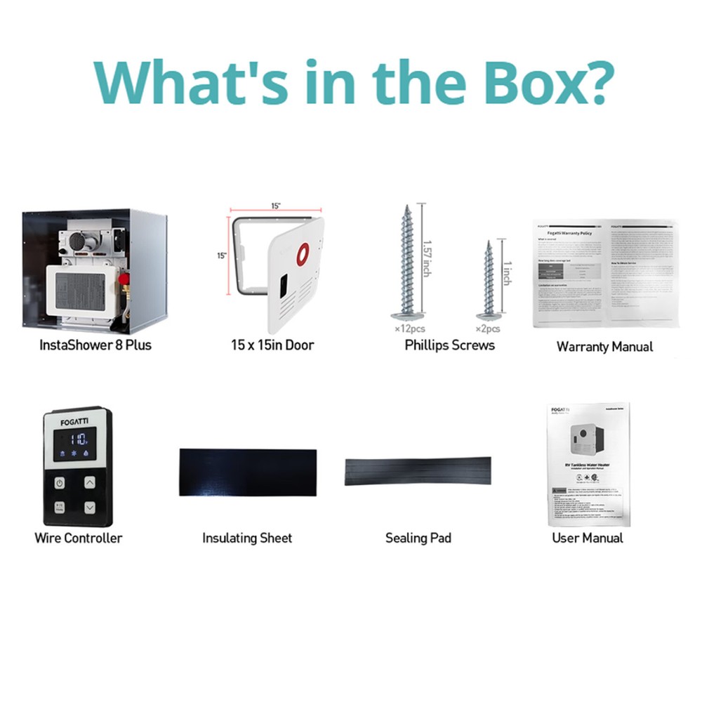 FOGATTI 2.9GPM 55000BTU RV Tankless Water Heater Propane w/15"x18" Black Door