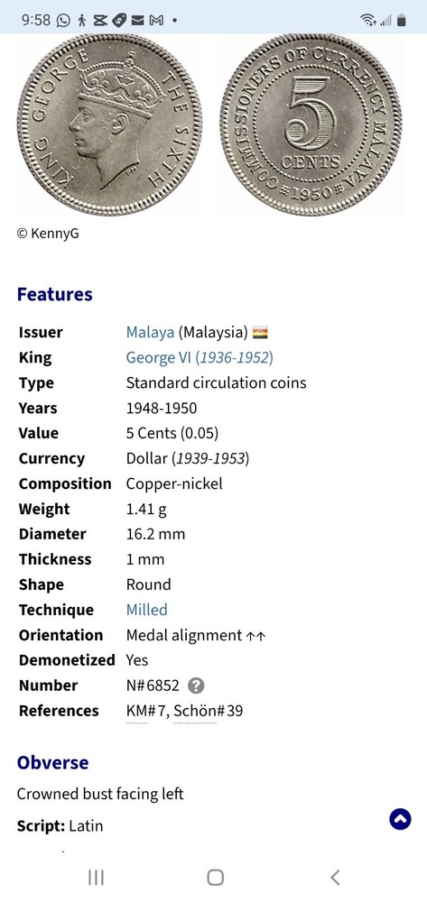 1948 NGC MS 63 Malaya 5 cent