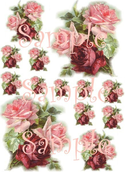 Shabby 3 Roses Bouquet Waterslide Decals