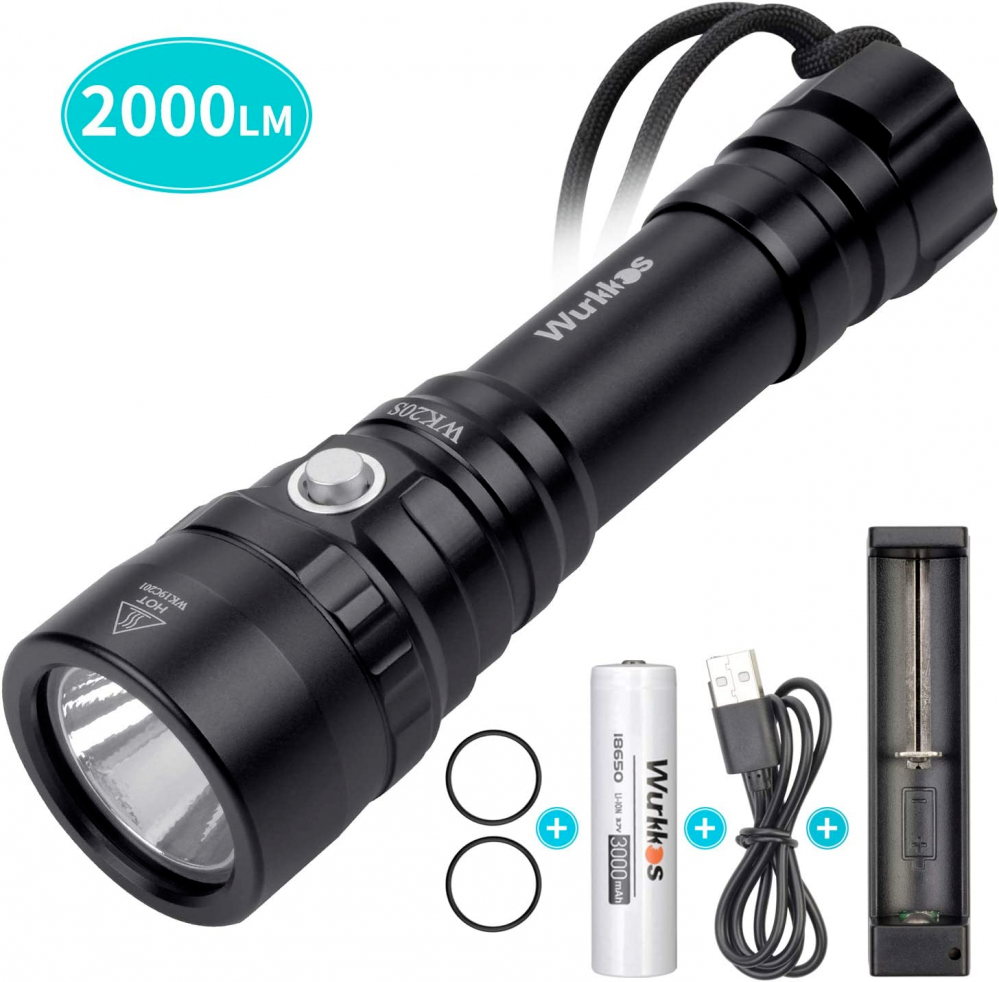 Wurkkos Scuba Diving Flashlight, Max 2000Lumen 4 Brightness, 5000k