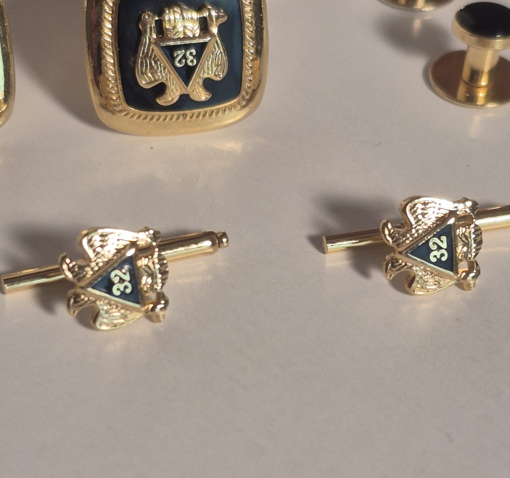Lot Masonic & Scottish Rite Cuff Links, Pins, Button Caps