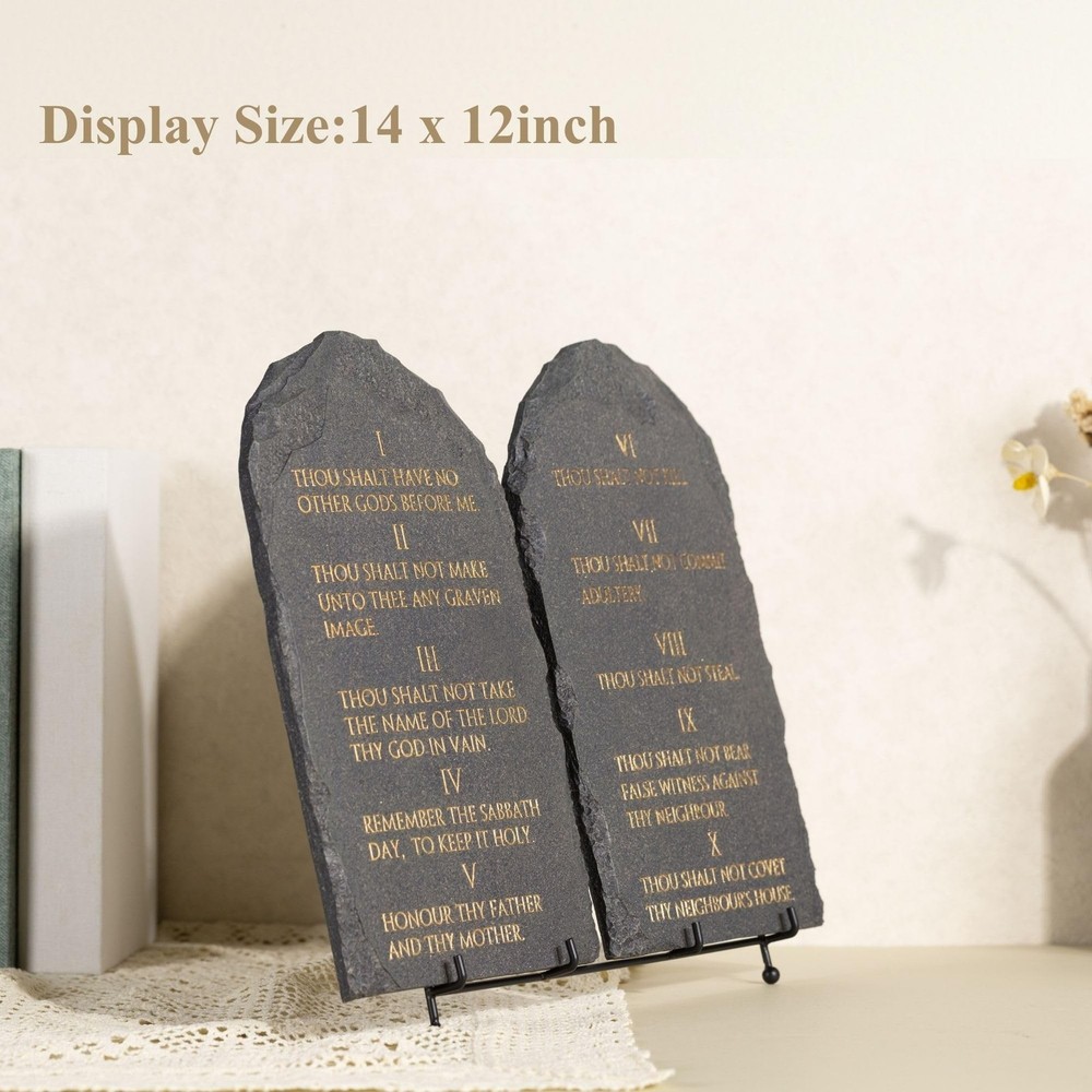 Ten Commandments Wall Decor 14 x 12 Inch – Black Stone Effect Resin Tablet