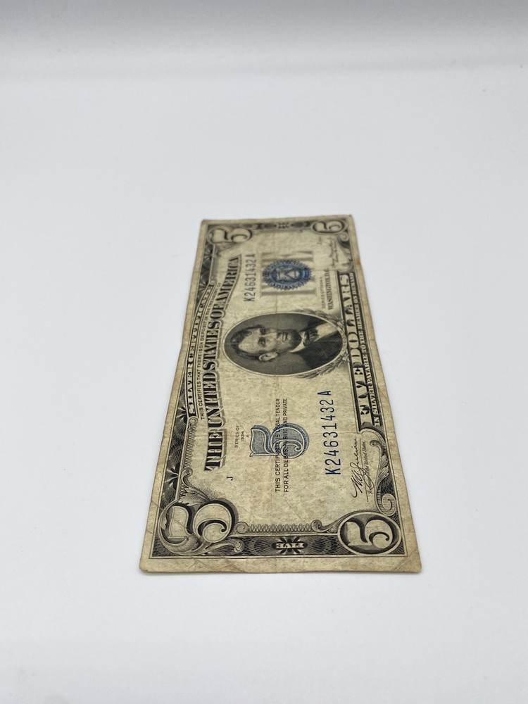 1934 A 5 Five Dollar Silver Certificate Blue Seal Note Banknote